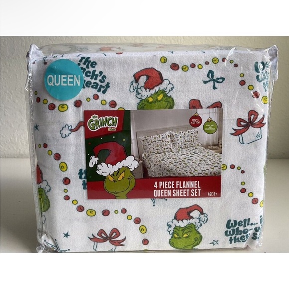 Dr. Seuss Grinch Bed Sheets Grinchmas Christmas Holiday Flannel Queen Sheet Set - Picture 3 of 10